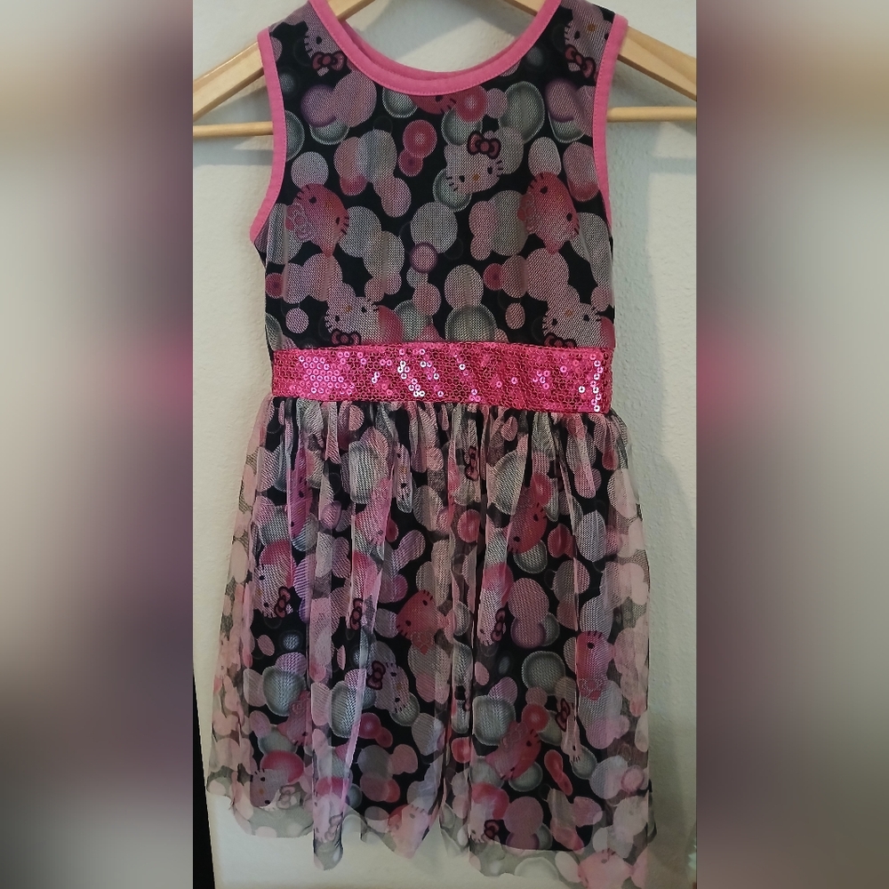 HELLO KITTY: Pink and Black Hello Kitty Dress w/Overlay & Sequence Waist